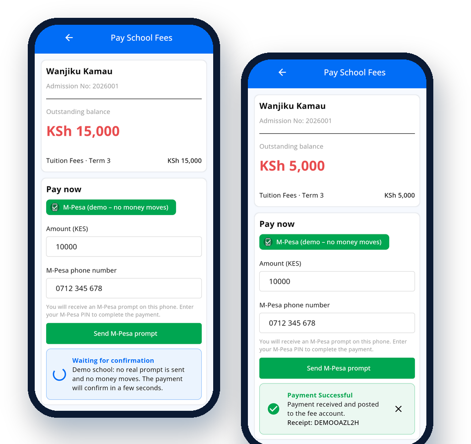 Paying school fees with M-Pesa in the Class Compass parent portal